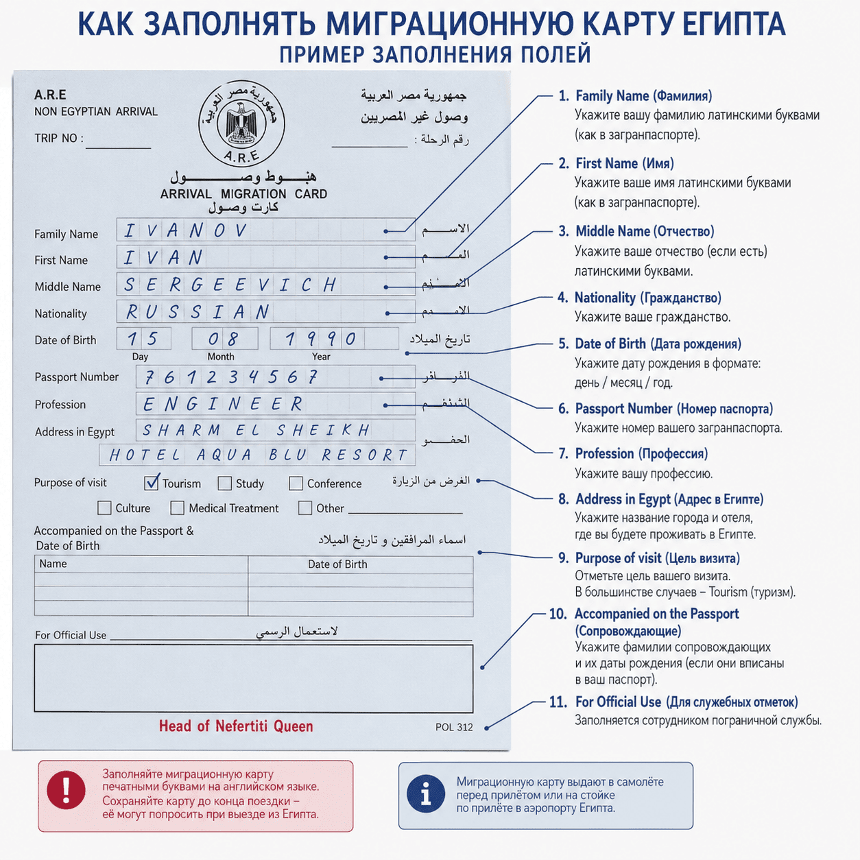 как заполнить миграционную карточку в Eгипте